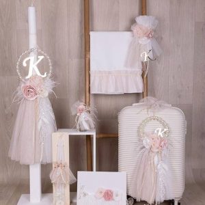 Βαπτιστικό Πακέτο για κορίτσι με βαλίτσα & μονόγραμμα χρυσό Ε614